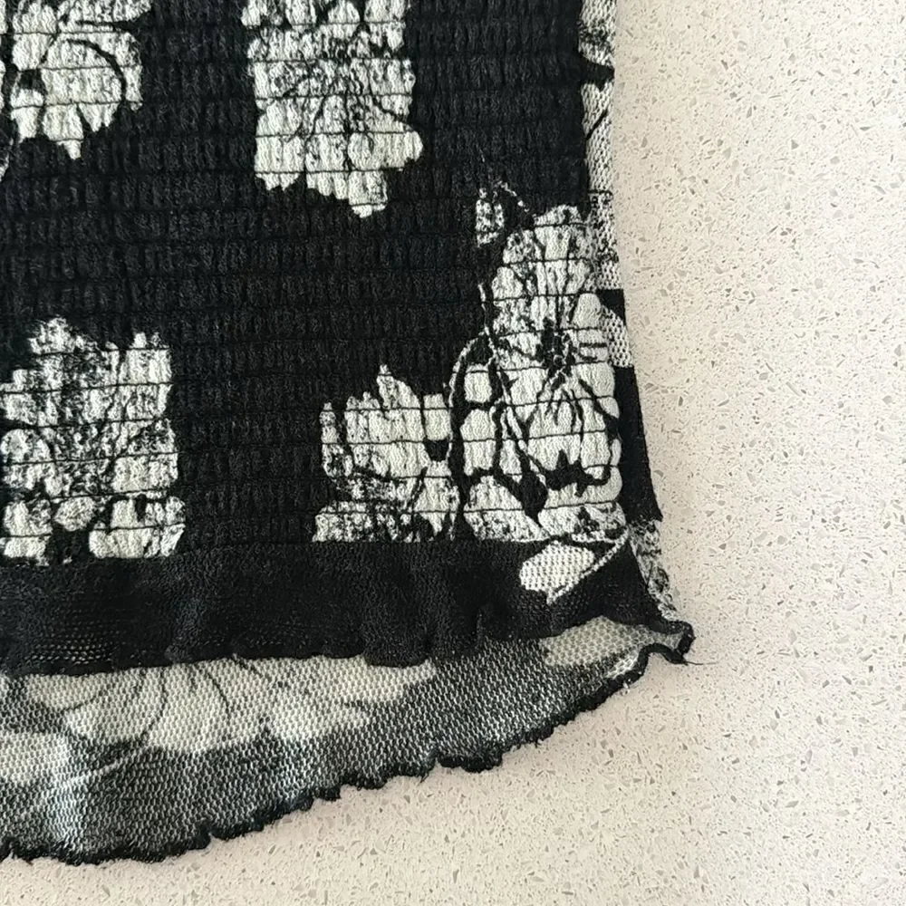 NWOT Free People Poppy Tube Top Black Floral Cropped L Removable Straps Smock